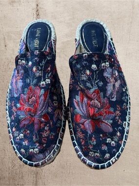 Nine West Volley Floral Espadrille Mules Slides Navy Red Size 9M